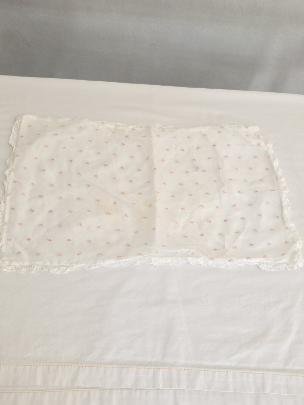 Vintage Rudin Needlecraft RN Custom Made Floral Lace Baby Pillowcase